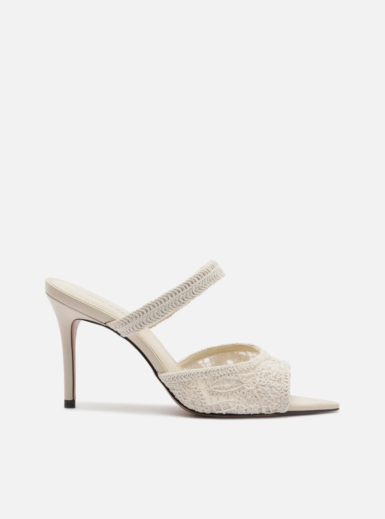Sandália Tamanco Peep Toe Branca Salto Fino Bordada