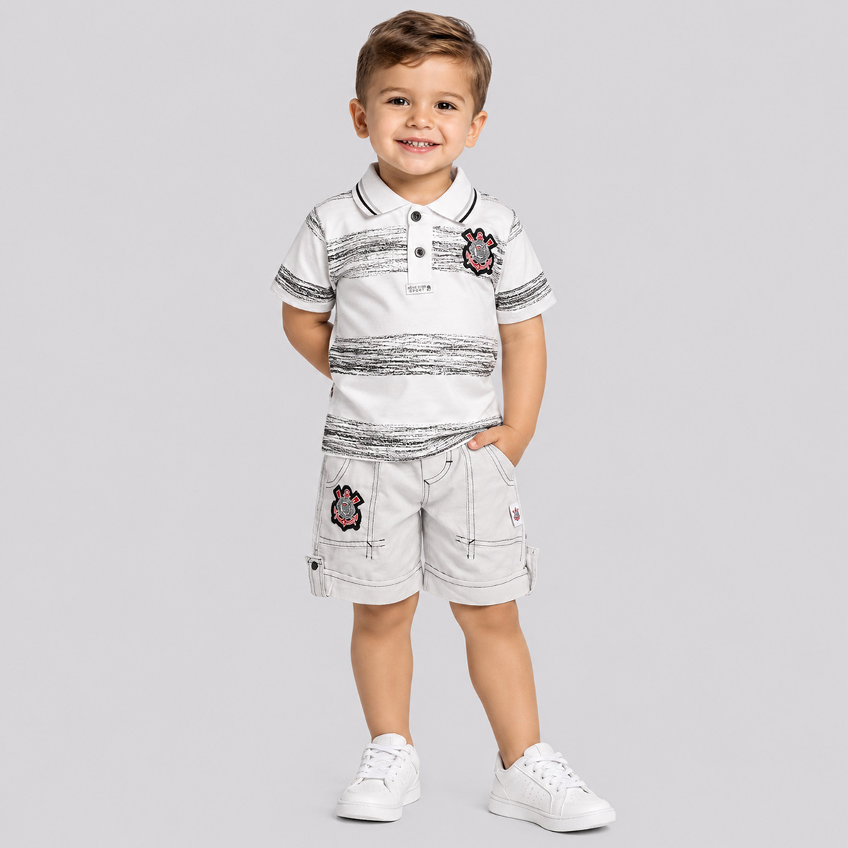 Conjunto Polo Corinthians Logo Infantil