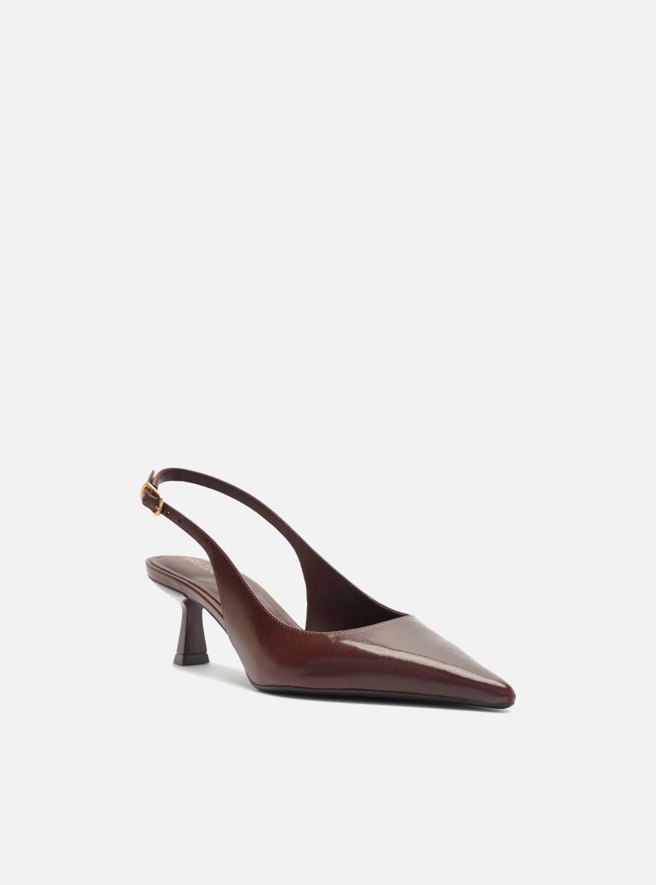 Foto 2 de Scarpin Marrom Couro Salto Fino Slingback