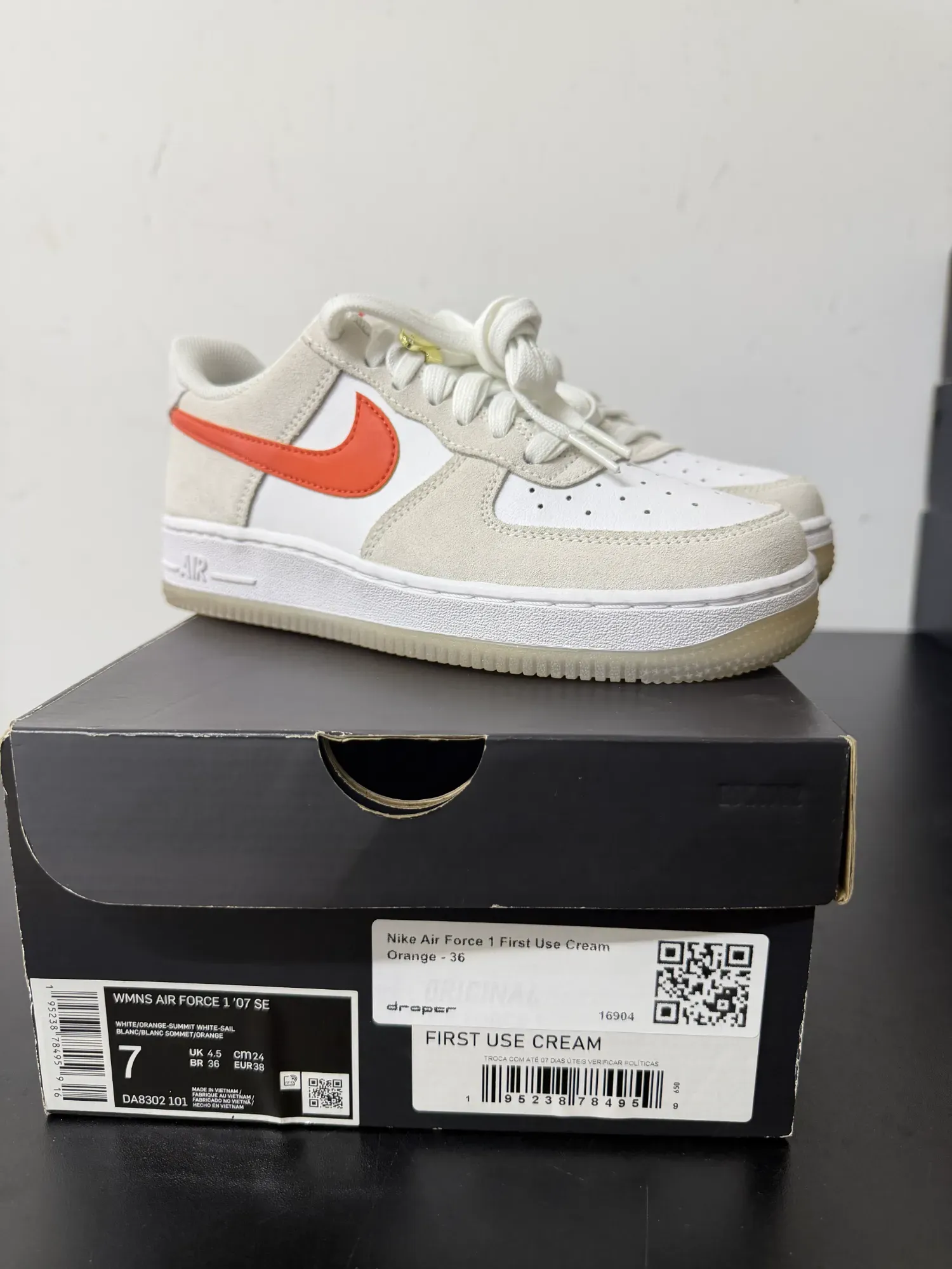 Nike Air Force 1 First Use Cream Orange — 36, Novo