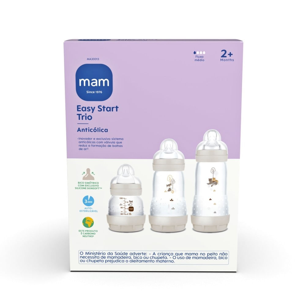 Foto 5 de Kit com 3 Mamadeiras Easy Start 130/260/320ml - MAM - Neutra