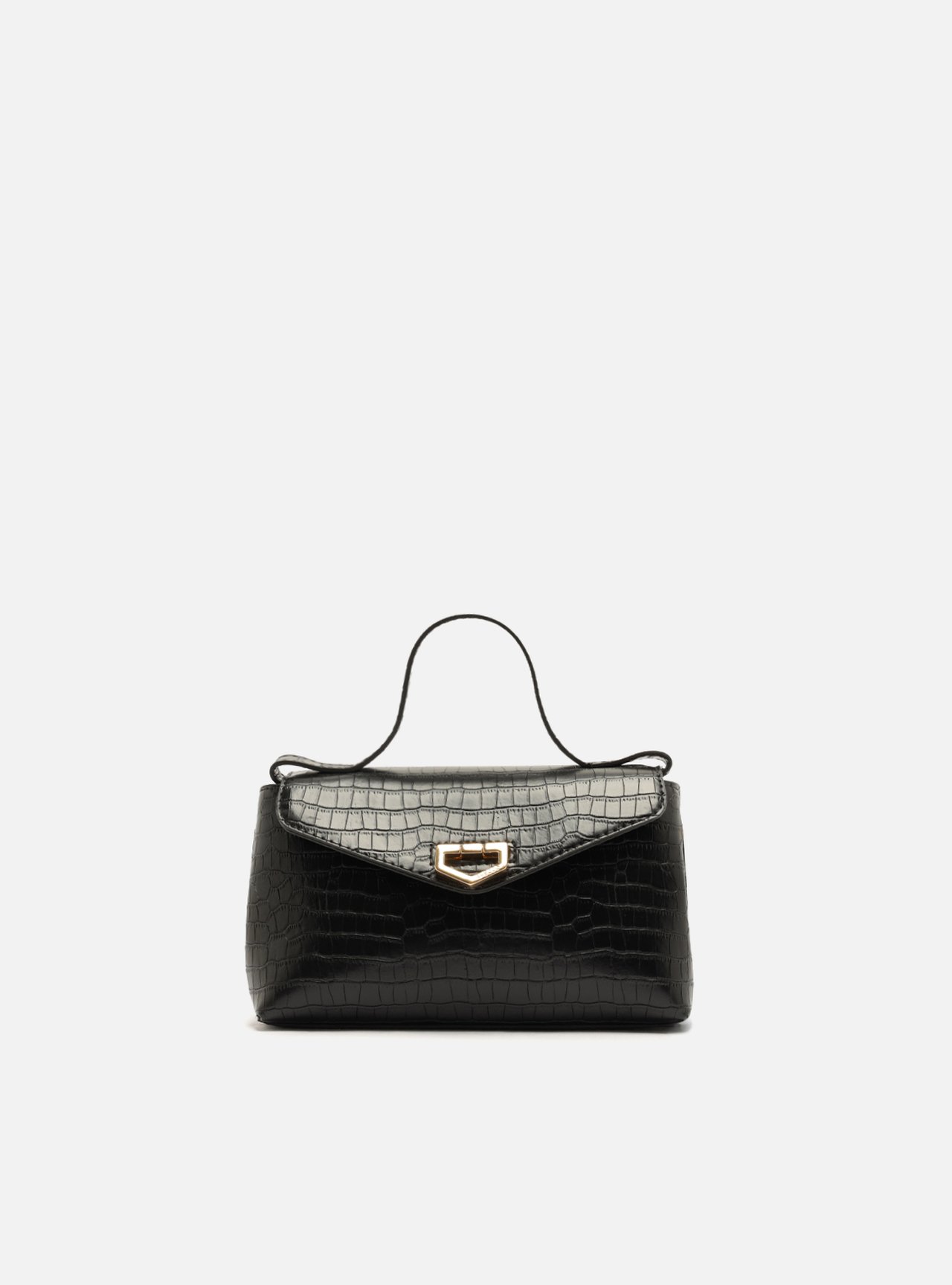 Bolsa Tote Preta Couro Pequena Metais