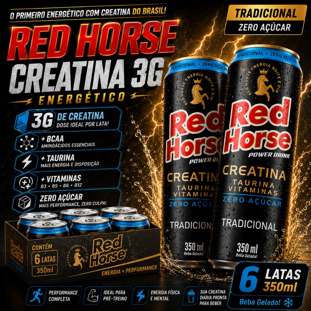 Red Horse Creatina 3G Tradicional Zero Açúcar + BCAA