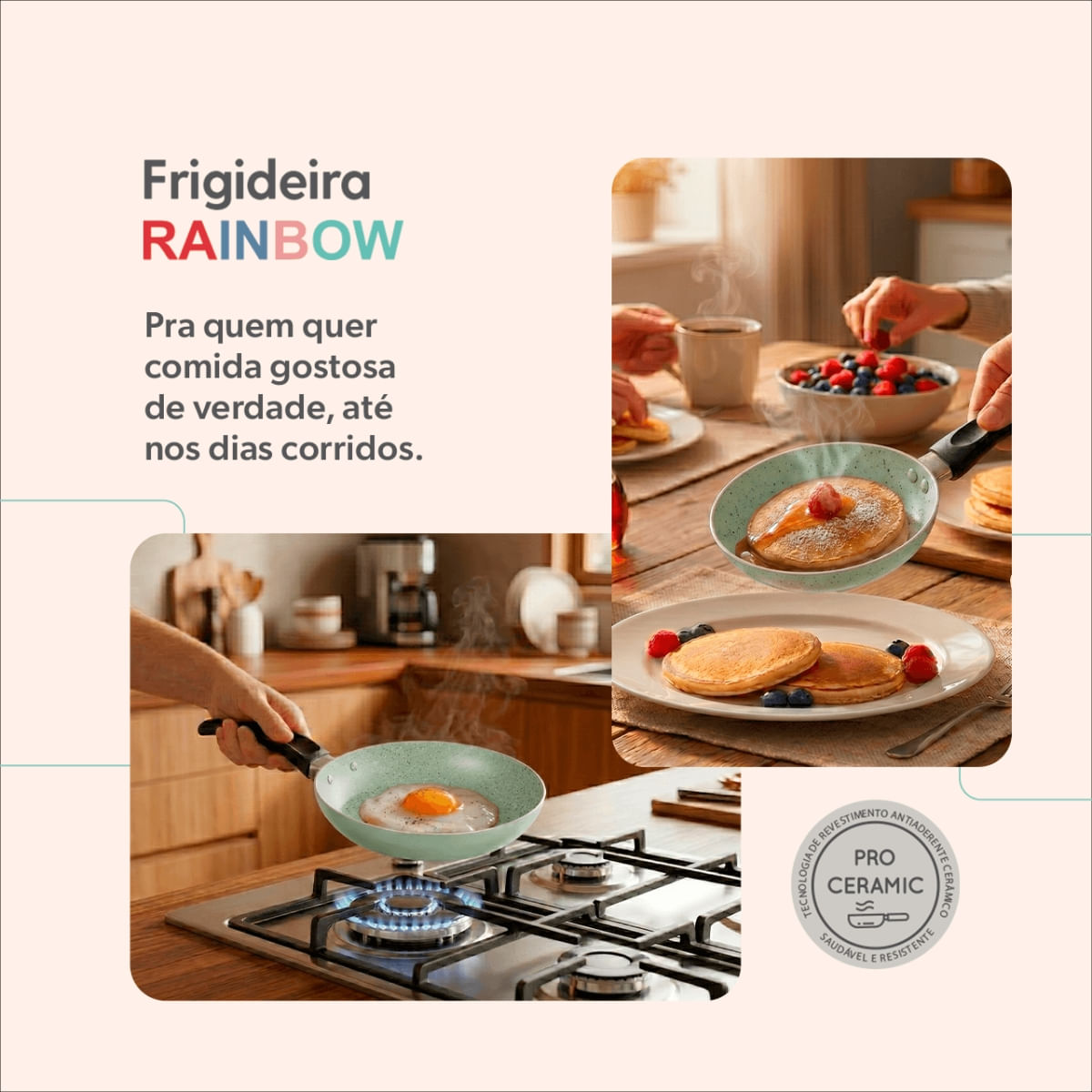 Foto 2 de Frigideira Brinox Antiaderente Ceramic Life Rainbow Ø16cm 450ml Verde Verde