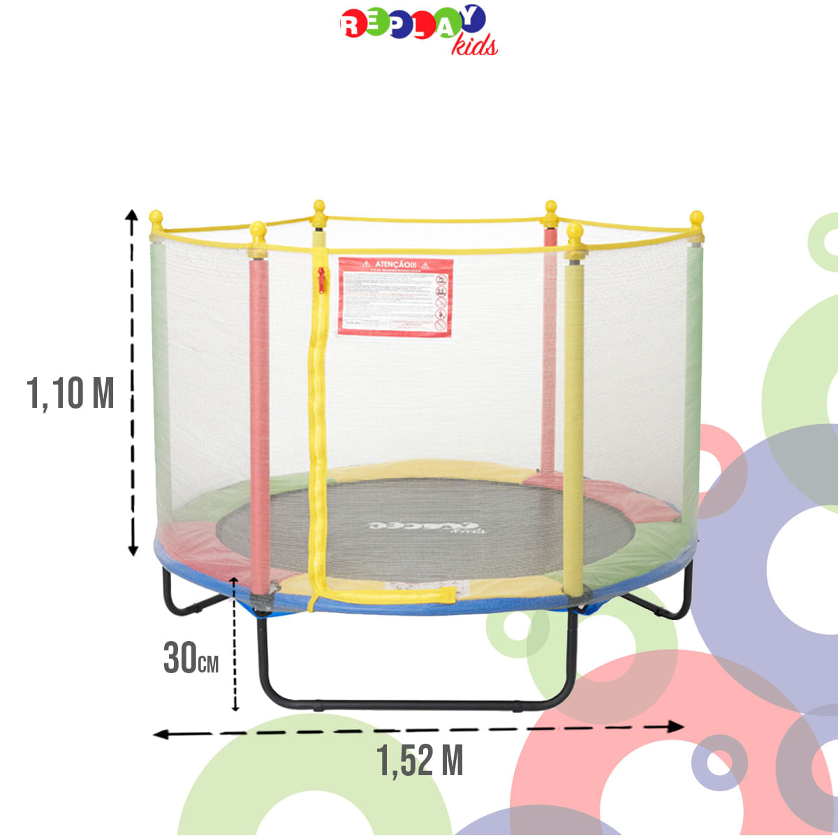 Cama Elástica Pula Pula Trampolim 1,52m com Rede Replay Kids
