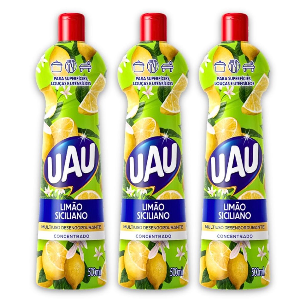 Kit 3un Multiuso 500ml Limão Siciliano Uau Superfícies e Utensílios