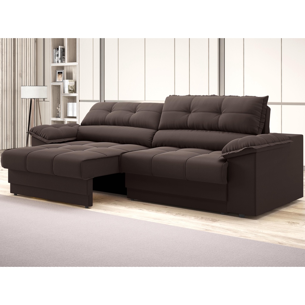 Sofá com Carregador USB Retrátil Reclinável Mimo 2,30m Velosuede Chocolate - NETSOFAS