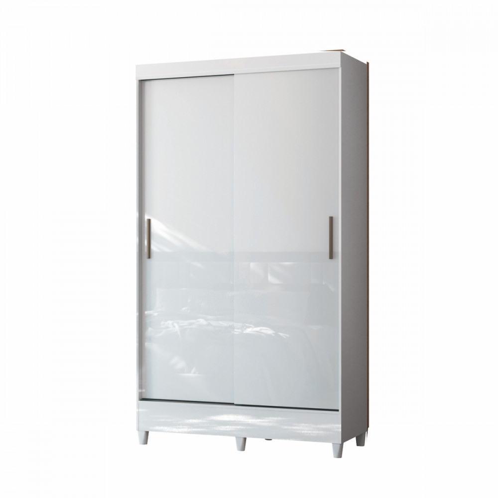Guarda Roupa Solteiro com Pés 2 Portas de Correr Branco New Opção