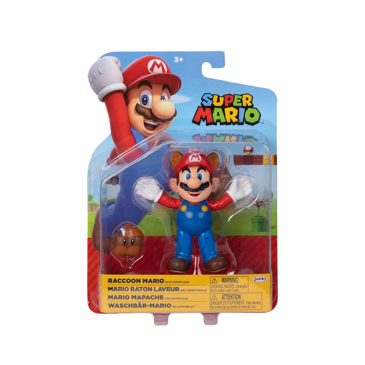 Boneco Mario Guaxinim de 9cm com Super Folha - Super Mario