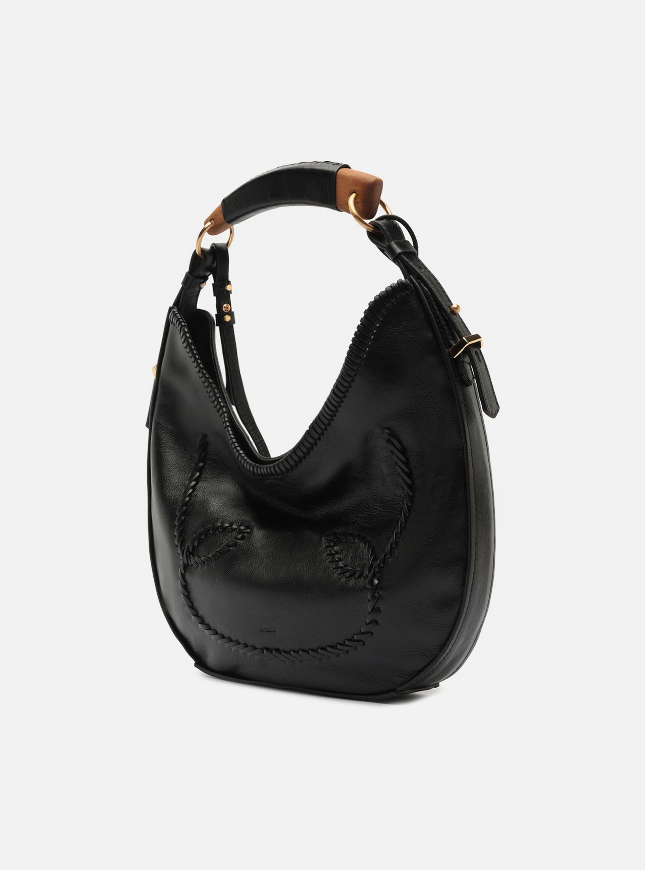 Foto 2 de Bolsa Hobo Preta Couro Média Tressê