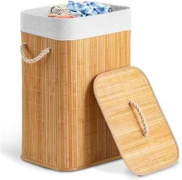 Cesto de Bambu 60L Com Tampa Alça E Forro Removível Elegância e Praticidade