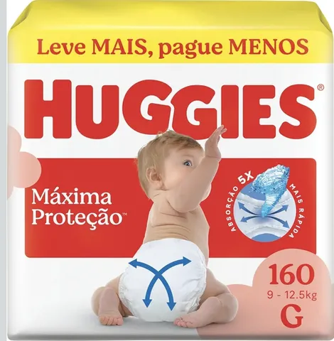 Fralda Descartável Huggies Máxima Proteção Tamanho G 160 unidades