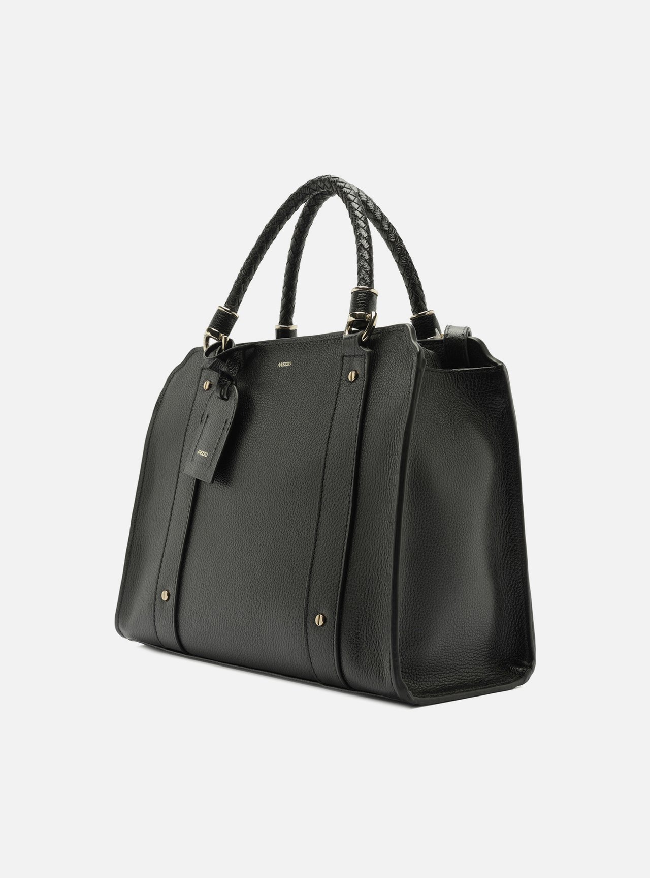 Foto 2 de Bolsa Tote Preta Couro Grande Alça Trançada