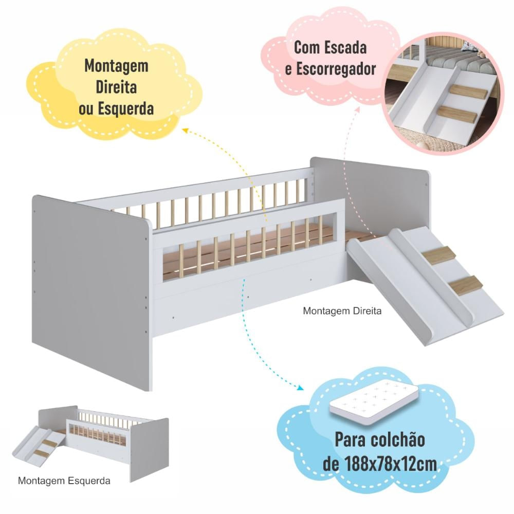 Foto 4 de Cama Infantil Montessoriana Solteiro Branco Completa Móveis