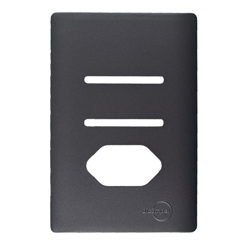 Placa 4x2 2 Interruptores E 1 Tomada Com Suporte Preto Novara Dicompel