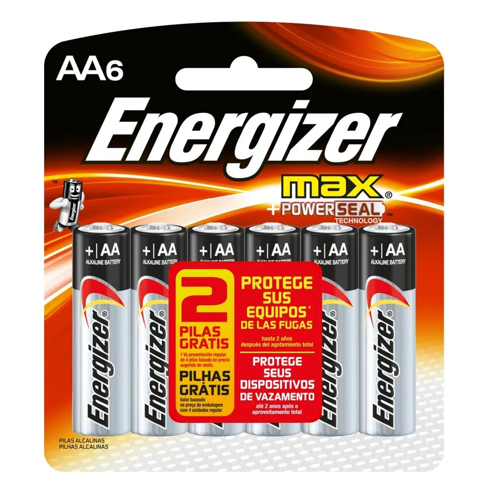 PILHA MAX-SM-PEQUENA AA4 + 2 PILHAS ENERGIZER