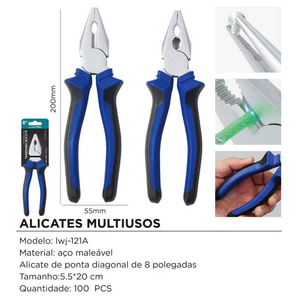 Foto 2 de Alicate Universal 6'' 17cm/8'' 20cm Cabo Emborrachado Profissional-LUATEK