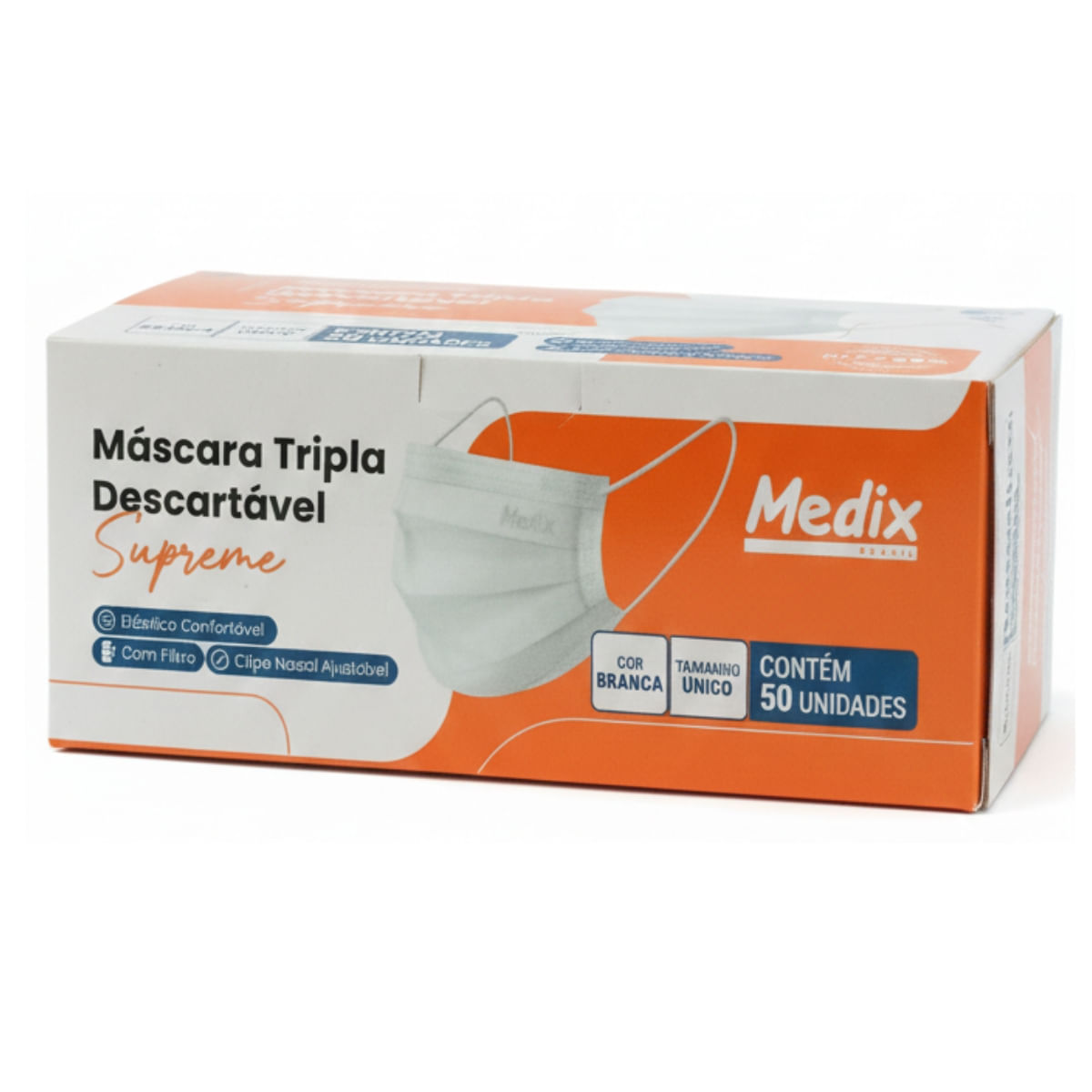 MASCARA TRIPLA C/ELAST BRANCA 50UN CAIXA