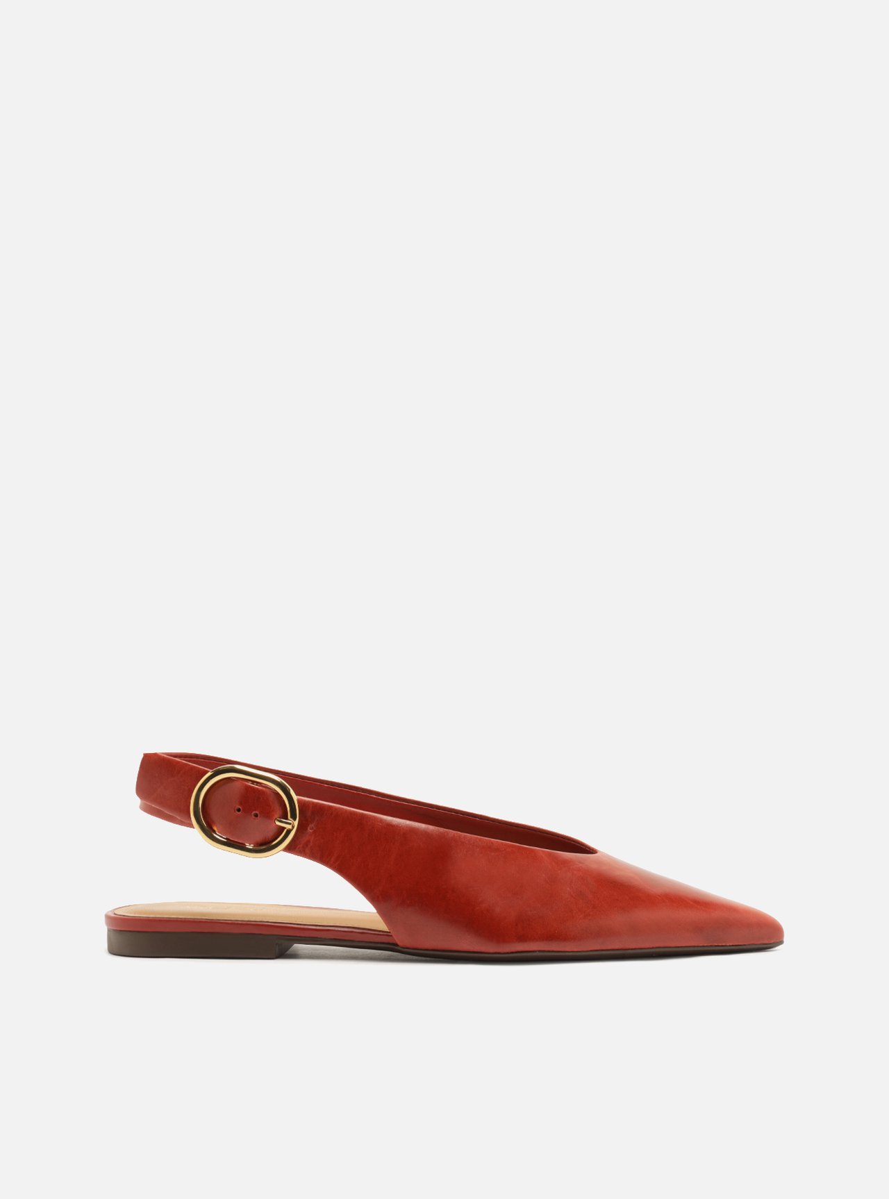 Sapatilha Marrom Couro Bico Fino Fivela Slingback