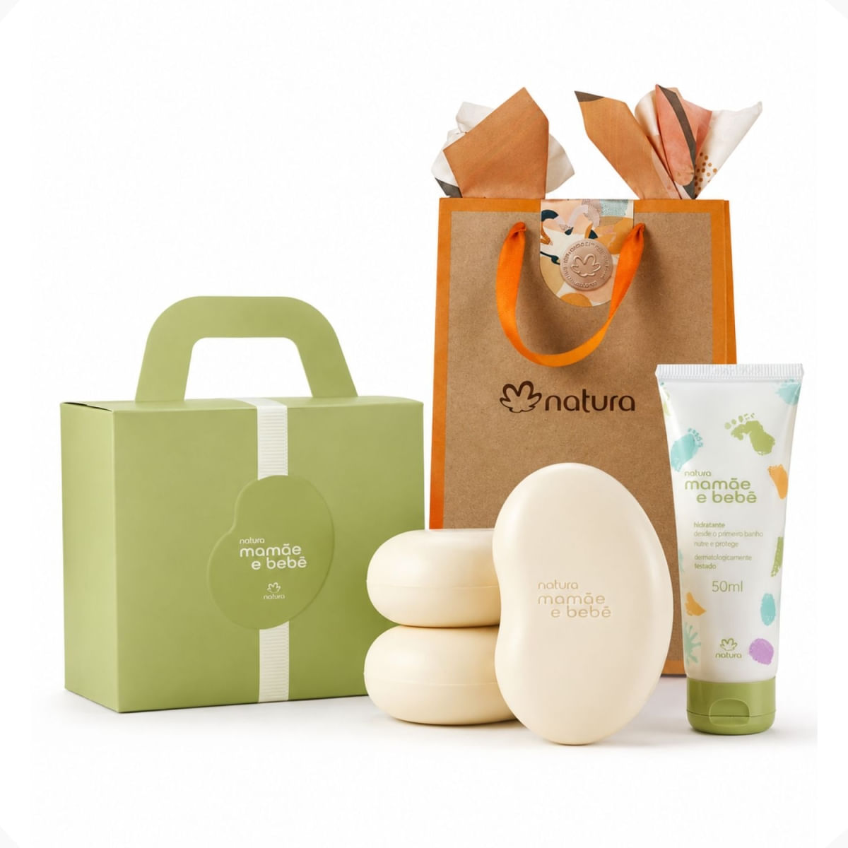 Presente Mamãe E Bebê Caixa 3 Sabonetes + Mini Condicionador 50ml Natura