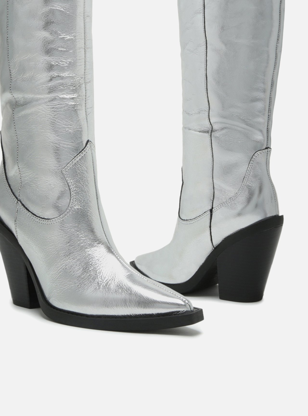 Foto 4 de Bota Prata Cano Longo Bloco Western