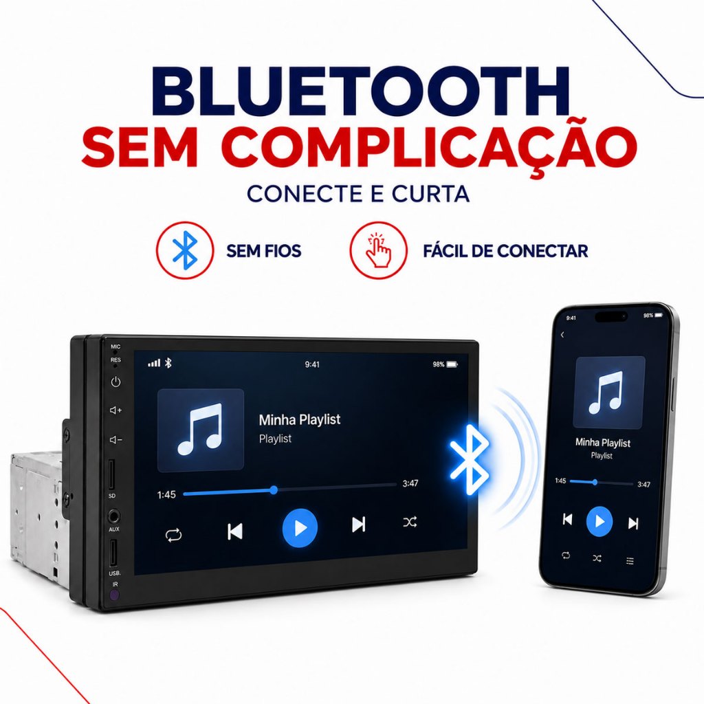 Foto 2 de Central Multimídia 1 Din 7 Polegadas Bluetooth Espelhamento USB MP5