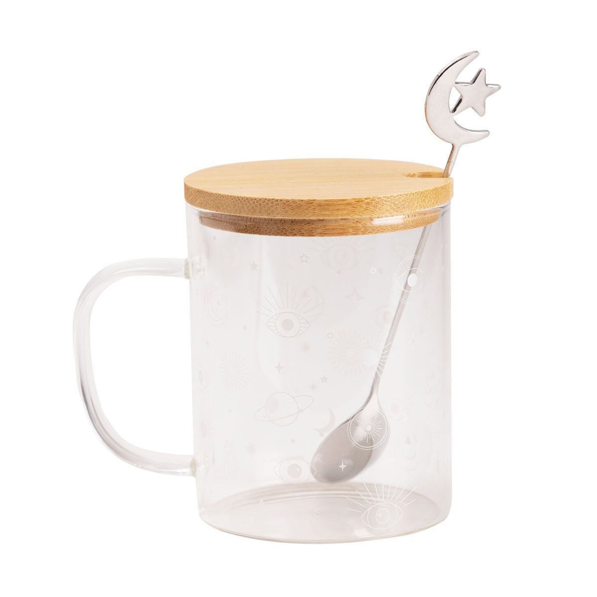 Caneca de Vidro Com Colher Estrelas Único