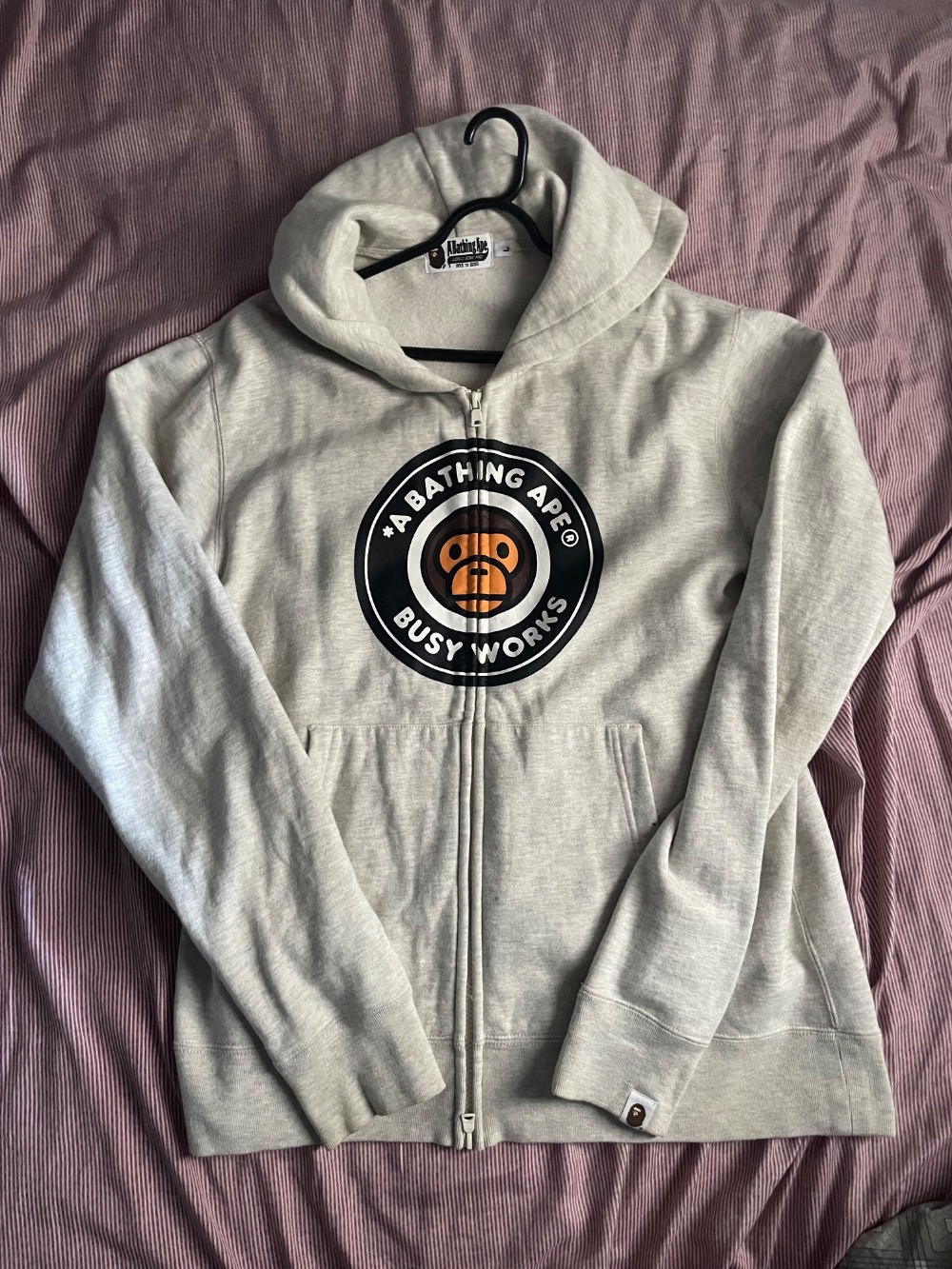 Moletom BAPE Baby Milo Busy Works Zip-Up Grey — G, Usado