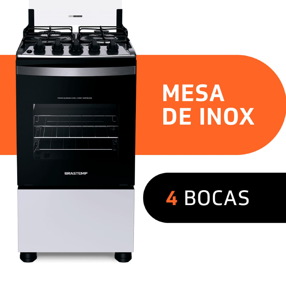 Foto 2 de Fogão Brastemp 4 Bocas Branco com Dupla Chama e Grades Individuais - BFO4EBB Bivolt