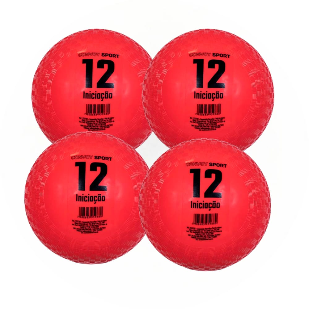 Kit 4 Bola Iniciação Borracha N12 Escolar Esportiva Vermelho