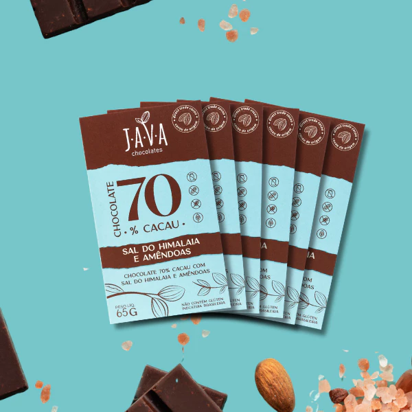 Chocolate com SAL DO HIMALAIA e Amêndoas 70% cacau - 6 tabletes de 65g