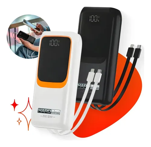 Power Bank Turbo Carregador Portátil 20000mah Turbo 22.5w Premium Universal Rápida Carga Para Xiaomi Motorola LG Smartwatch Tablet Display Digital Viagens Festa Ios Hardline Preto