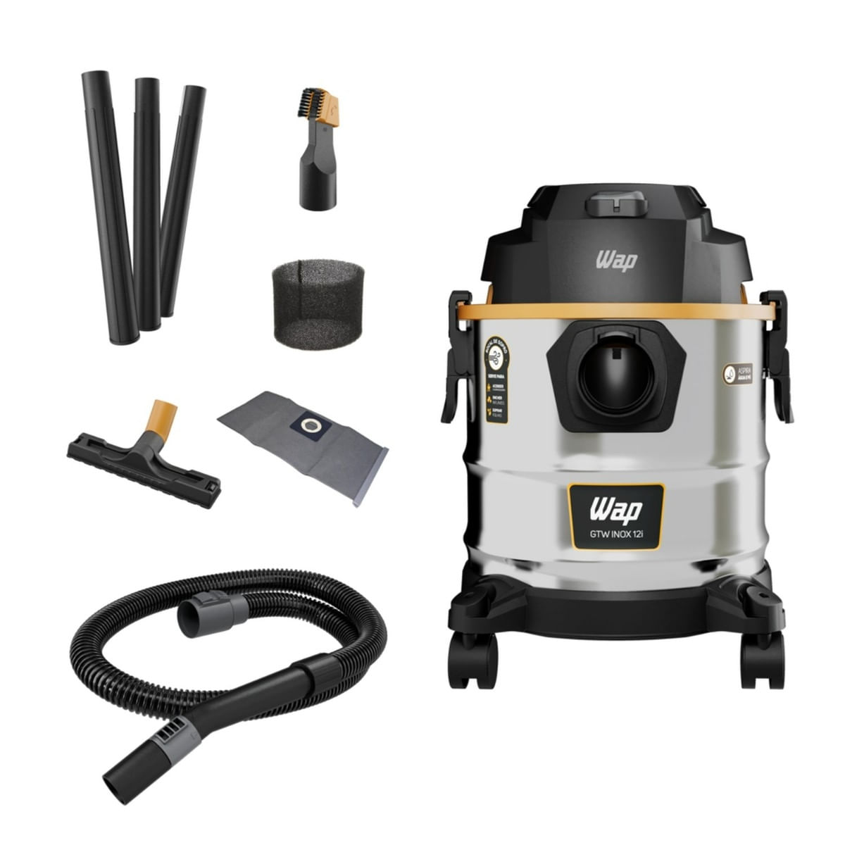 Aspirador de Pó e Água Wap Gtw Inox 12i com Potência de 1600w Alça Ergonômica Bocal de Sopro INOX / 110