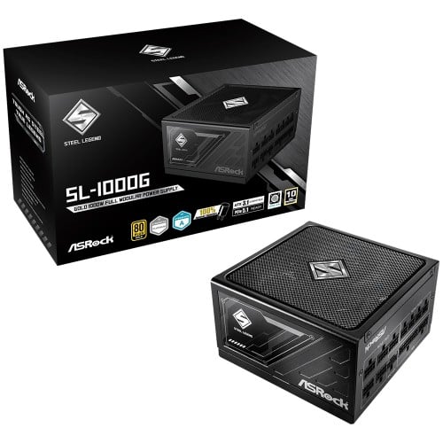 Fonte ASRock Steel Legend, 1000W, 80 Plus Gold, Cybenetics Platinum, Full Modular, ATX 3.1, PCIe 5.1, Preto, SL-1000G