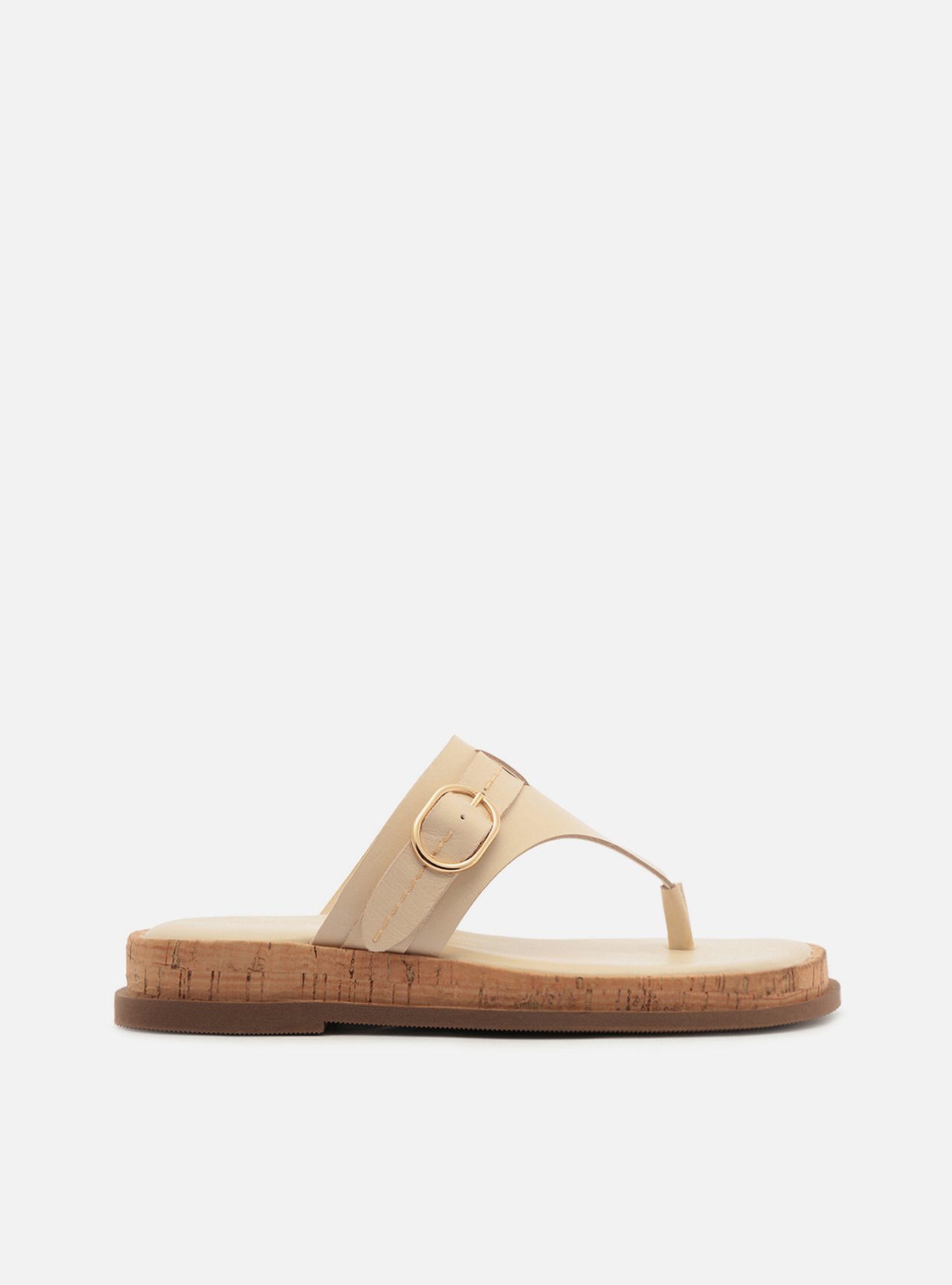 Sandália Rasteira Off White Couro Flatform Cortiça
