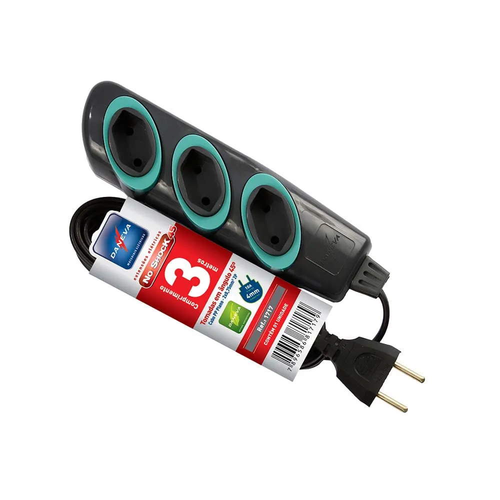 EXTENSAO NOSHOCK 45 PP 2X0,75 2P 10A GRAFITE 3M - DANEVA