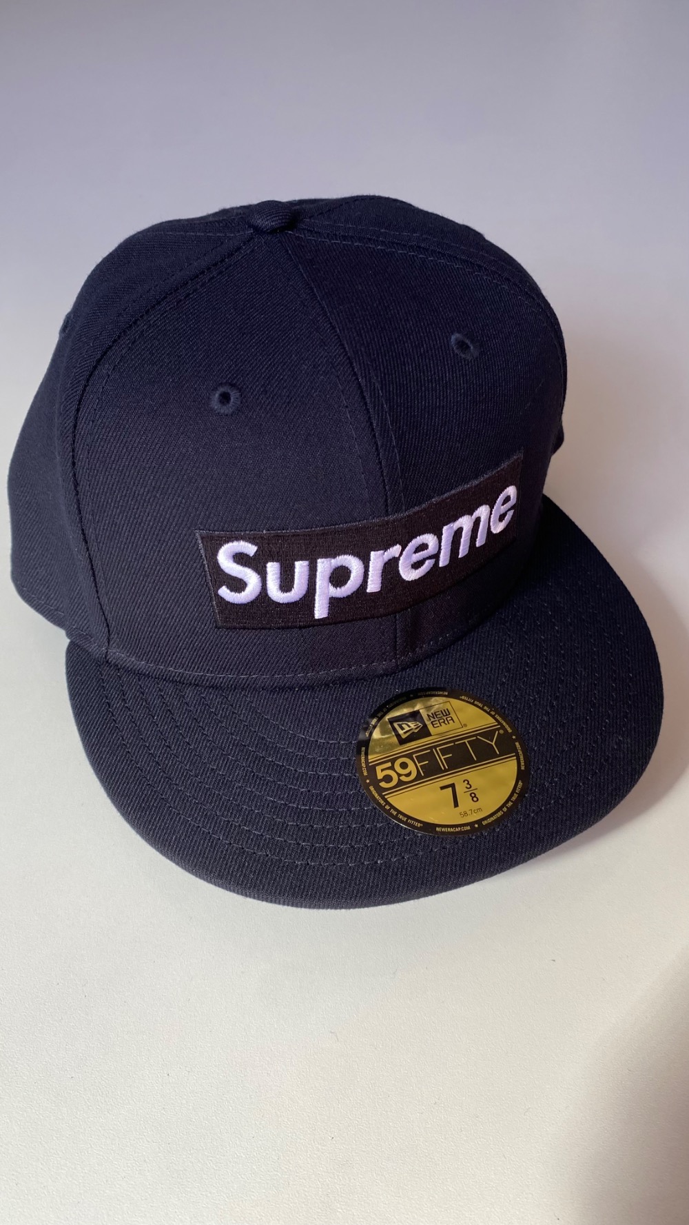 New Era x Boné Supreme Rings Box Logo Navy SS26-W14 — 7-3/8, Novo