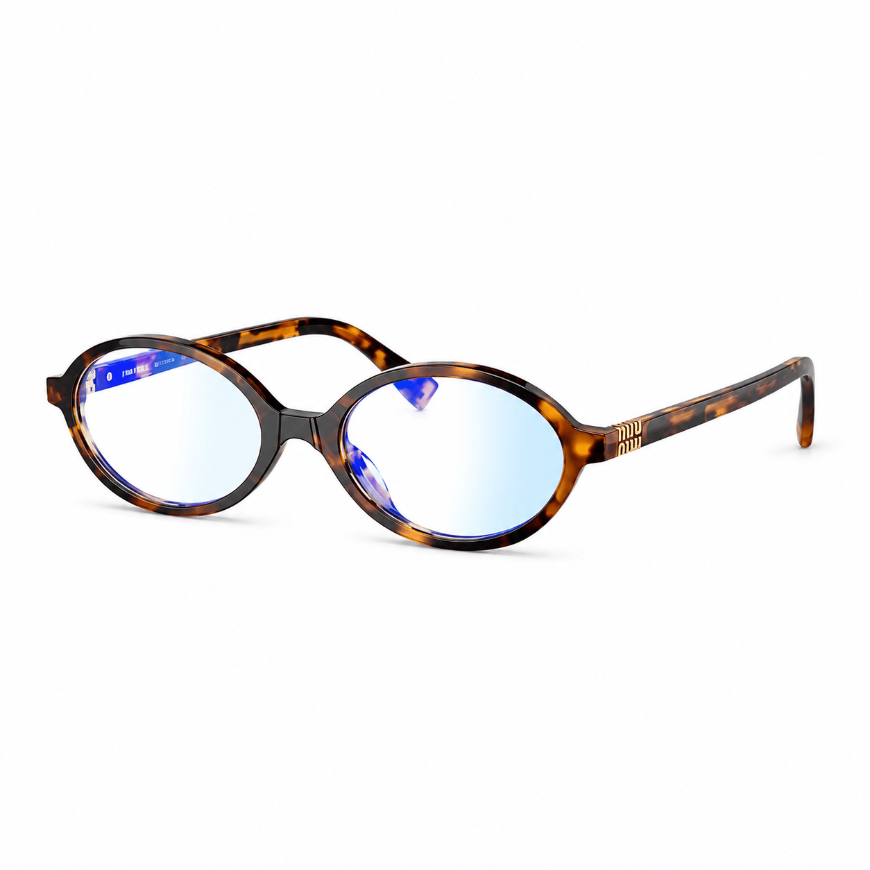 Kit Óculos de Grau Feminino Miu Miu Oval MU 01XV Tartaruga 50 com Lente Filtro Azul