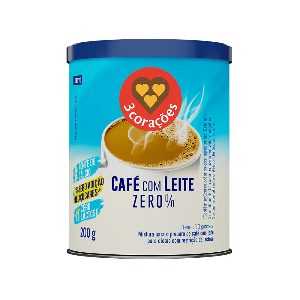Café com Leite Zero% 3 Corações Lata 200g