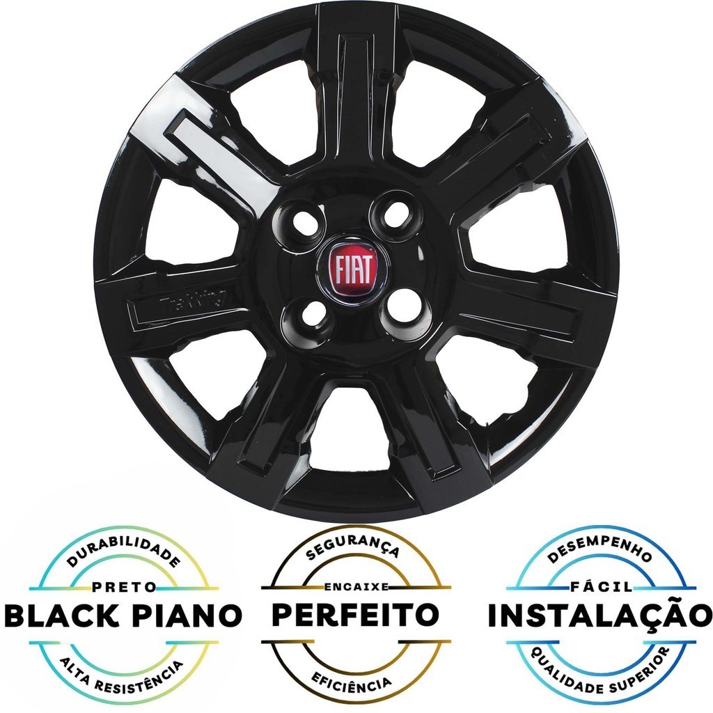 Foto 2 de JG 4 Calota Strada Aro 14 Black Piano com Emblema