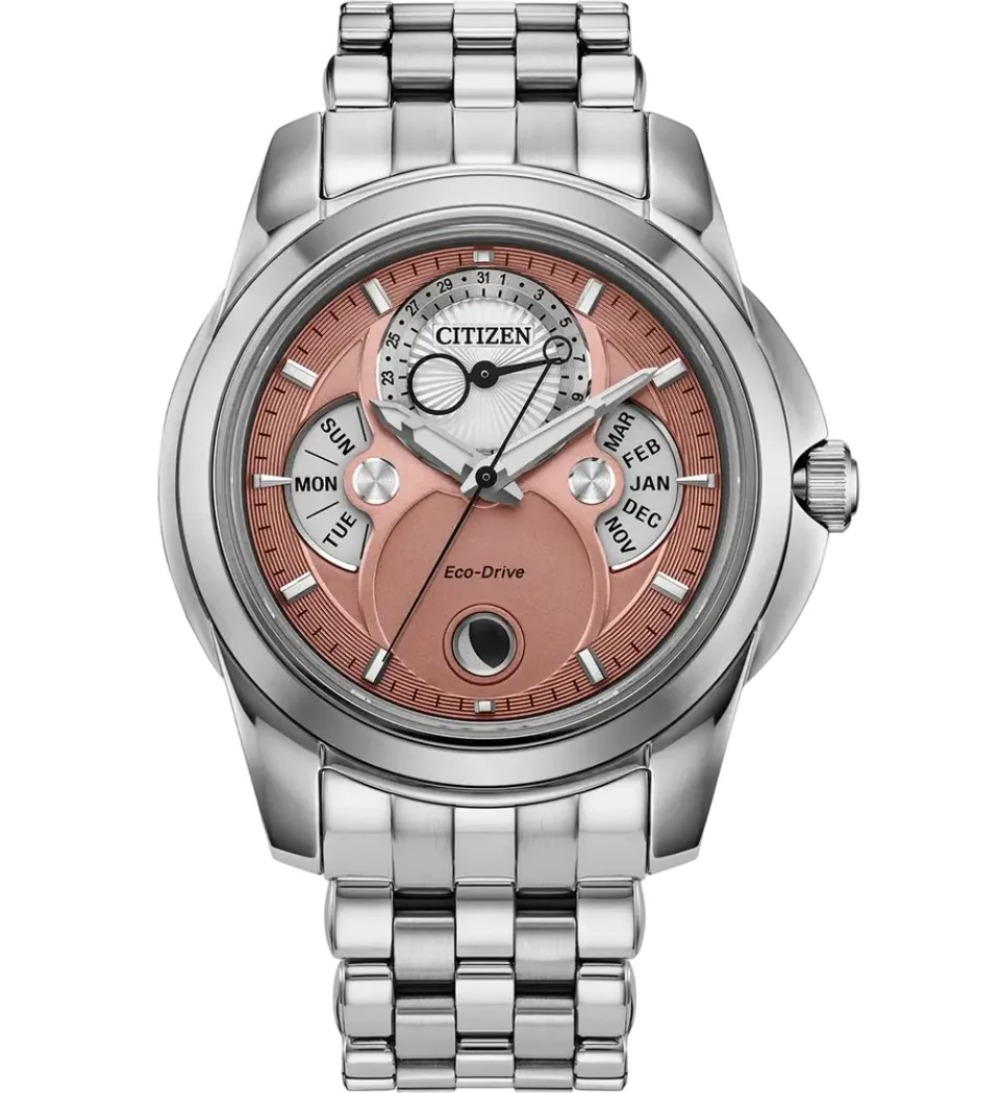 Relógio Citizen Moon Phase Calendrier Salmon 41,8mm — Único, Novo