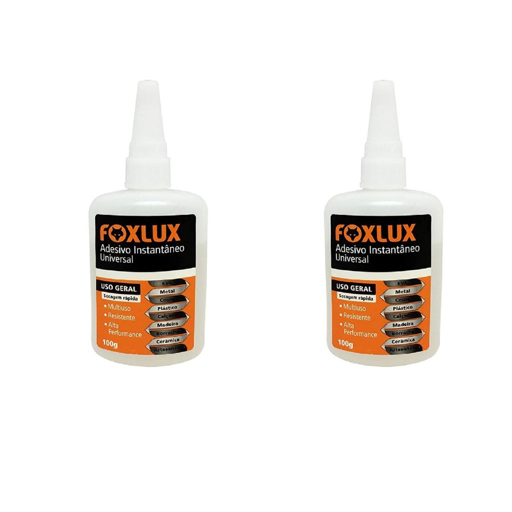 Cola Instantânea Universal Foxlux 100g | fixação rápida, resistência, ideal para reparos Kit com 2