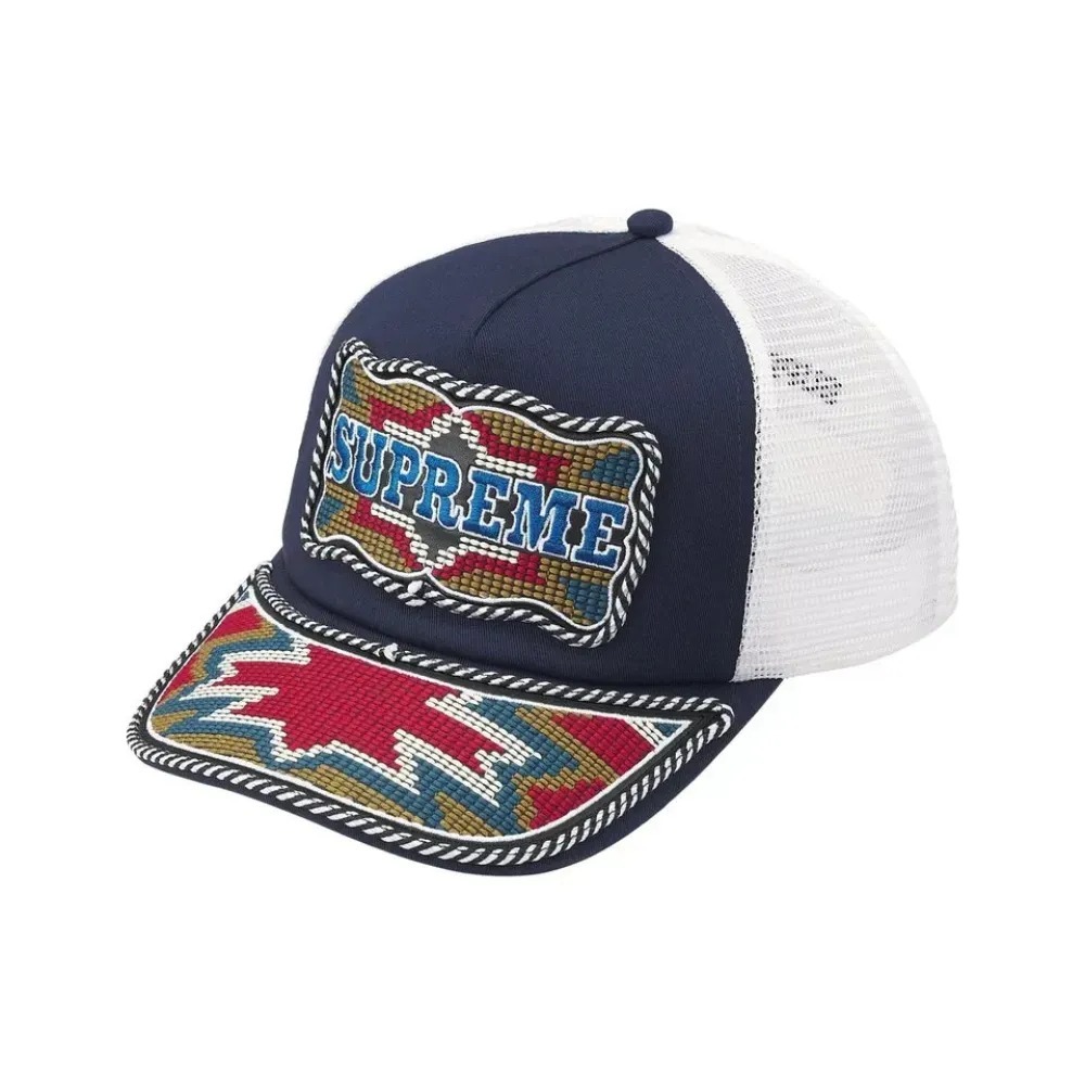 Boné Supreme Western Embroidered Mesh Back 5-Panel Navy SS26-W12 — Único, Novo