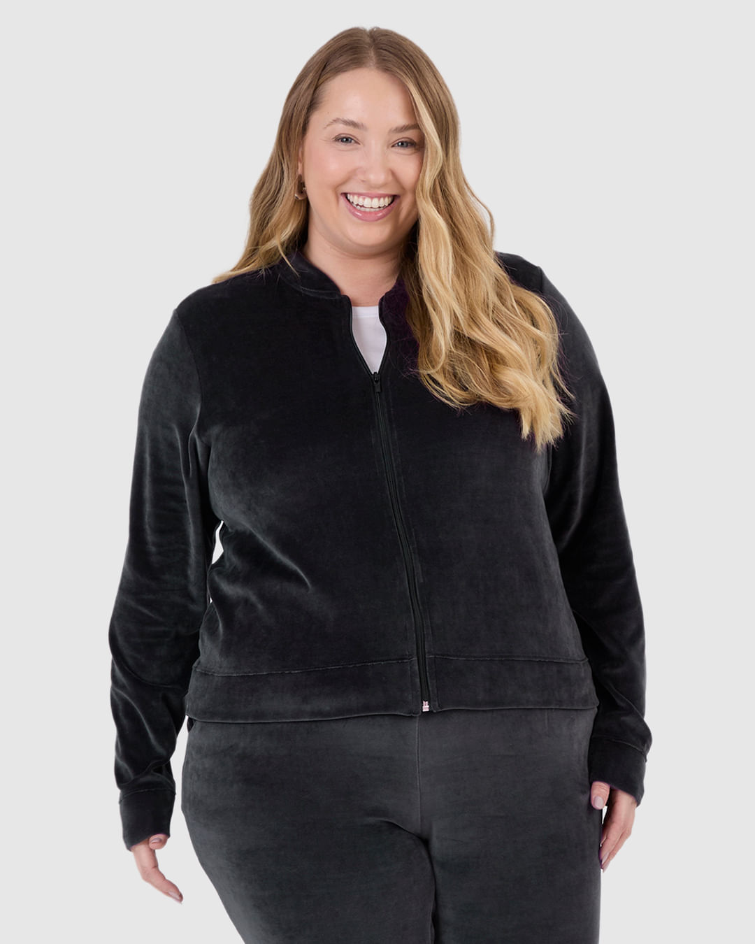 Jaqueta Feminina Plus Size Tradicional Em Malha Plush — Cinza - G5