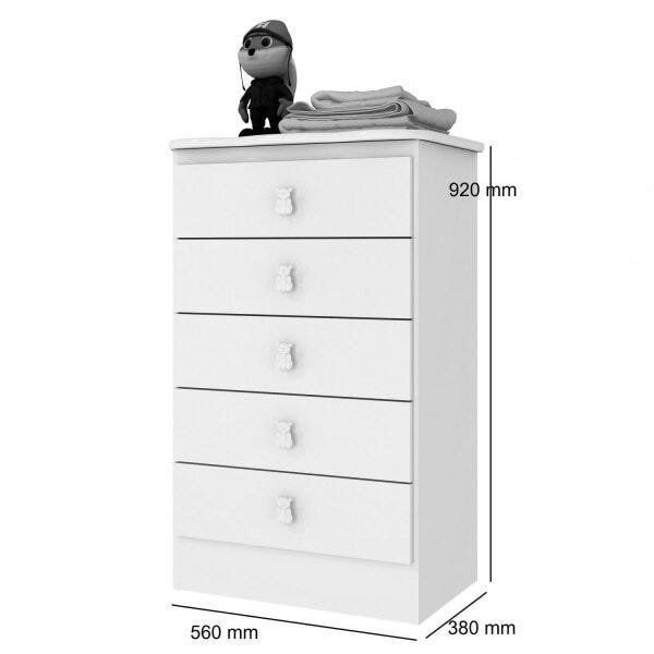 Foto 2 de Cômoda de Bebê 5 Gavetas Branco Branco