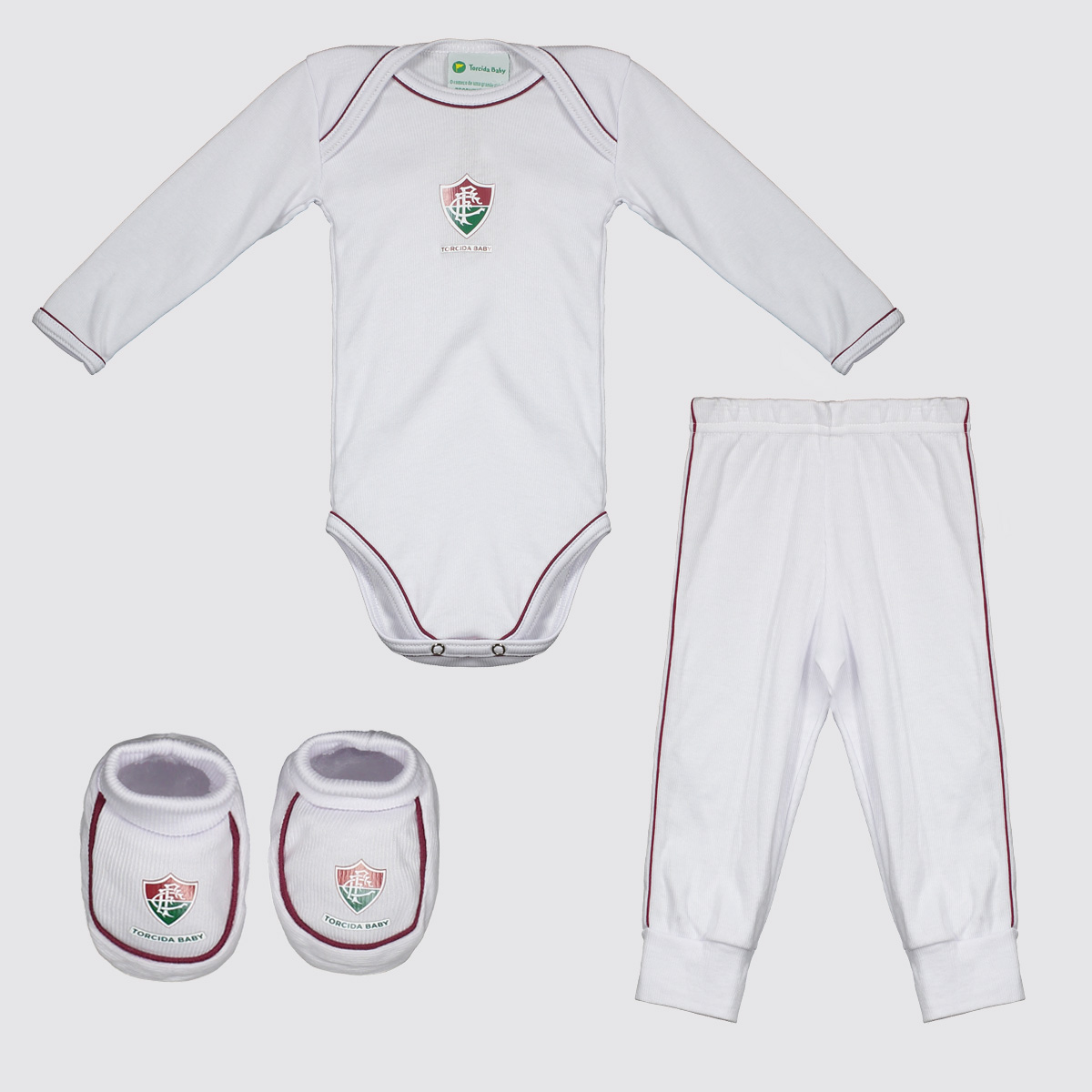 Kit Body Longo Calça e Pantufa Infantil Fluminense