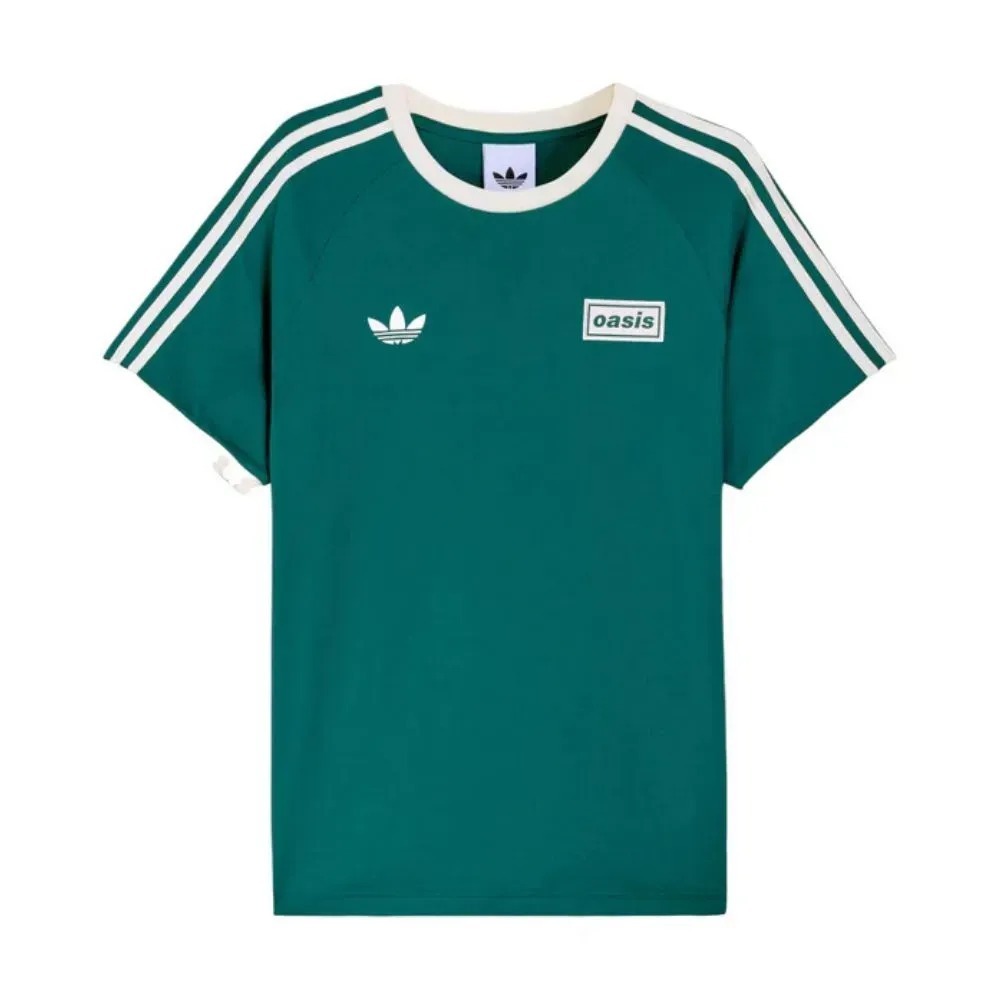 Oasis x adidas Camiseta Three Stripe Collegiate Green Cream White — P, Novo