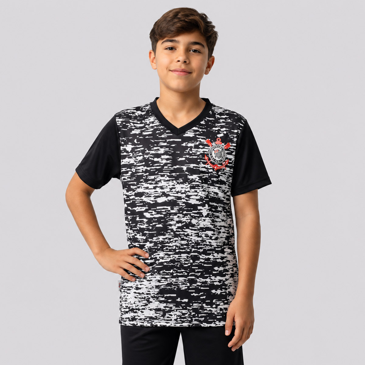 Camisa Corinthians Rajada Juvenil Preta