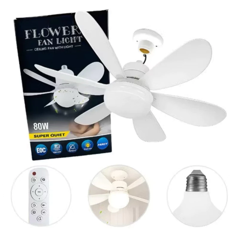 Lâmpada Ventilador LED E27 80W Bivolt 3 Cores Controle Remoto