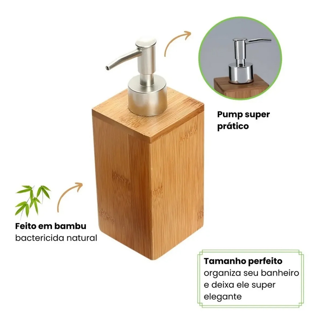Foto 2 de Dispenser Porta Sabonete Líquido 200ml Banheiro E Lavabo Em Bambu